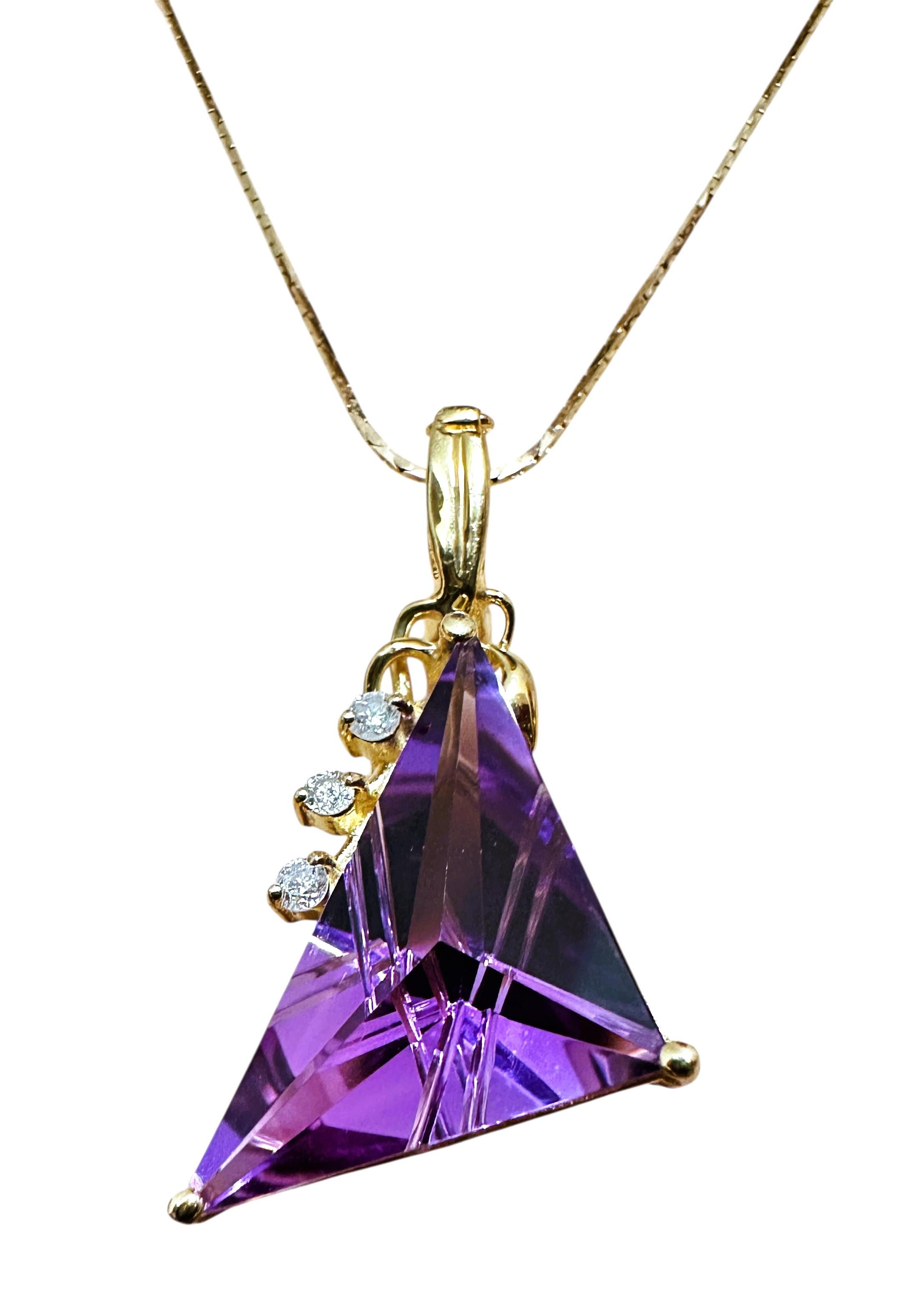 14k Y Gold 6 Carat Fantasy Cut Amethyst & .06 Carat Diamond Handmade Earrings For Sale 7