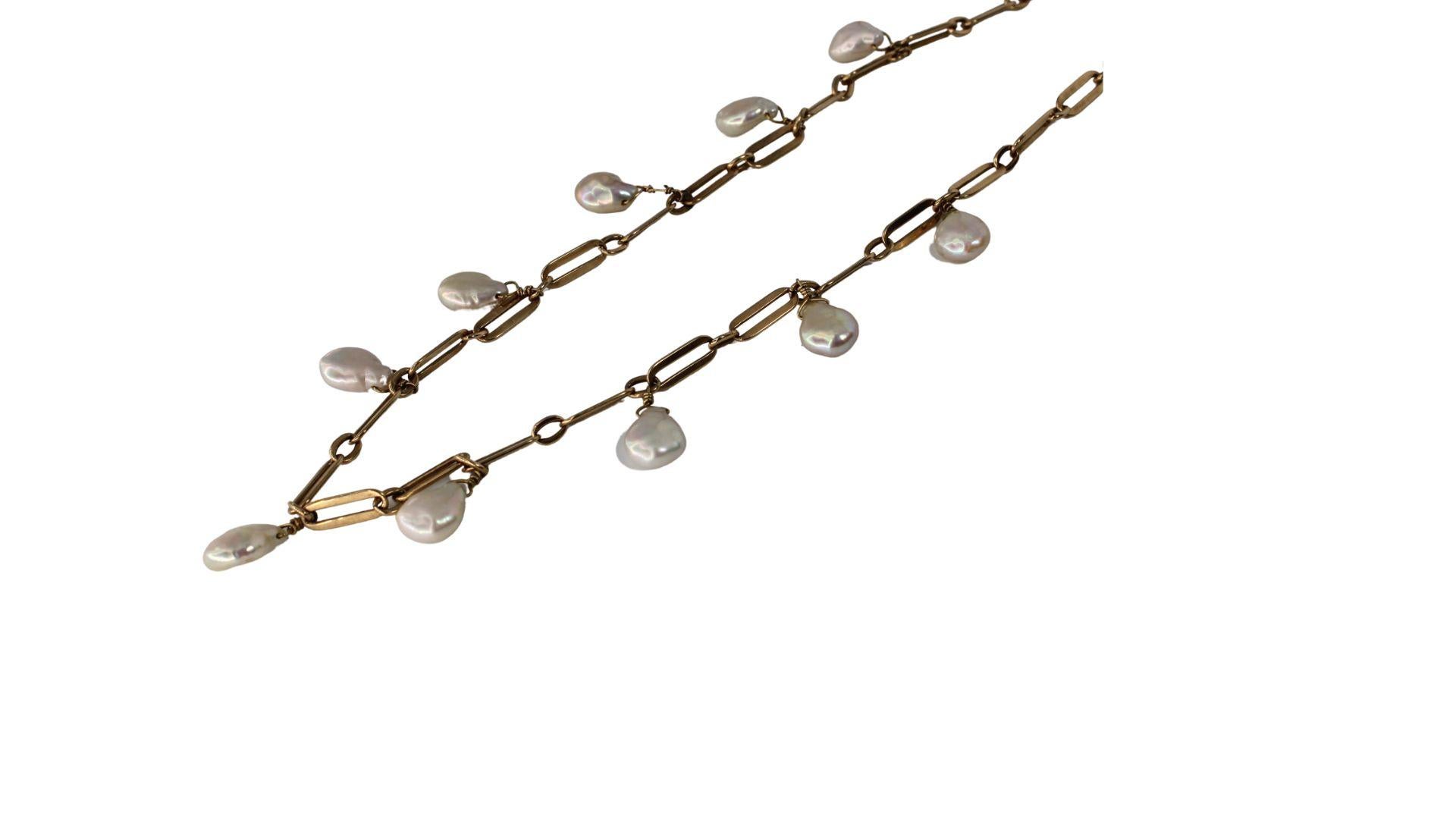 14K Yelllow Gold Necklace with Natural South Sea Pearls For Sale 1