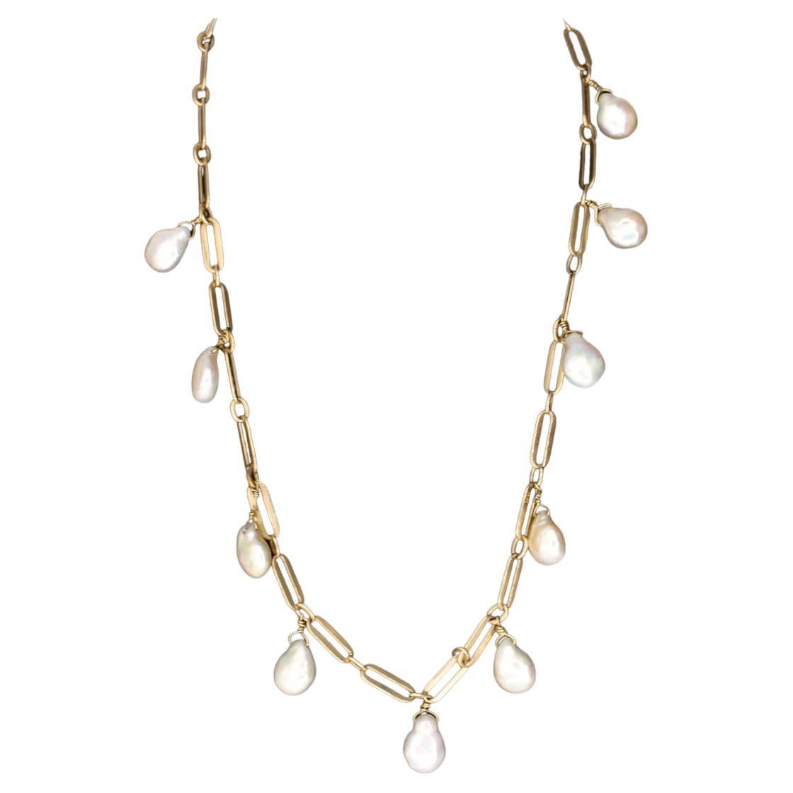 14K Yelllow Gold Necklace with Natural South Sea Pearls For Sale