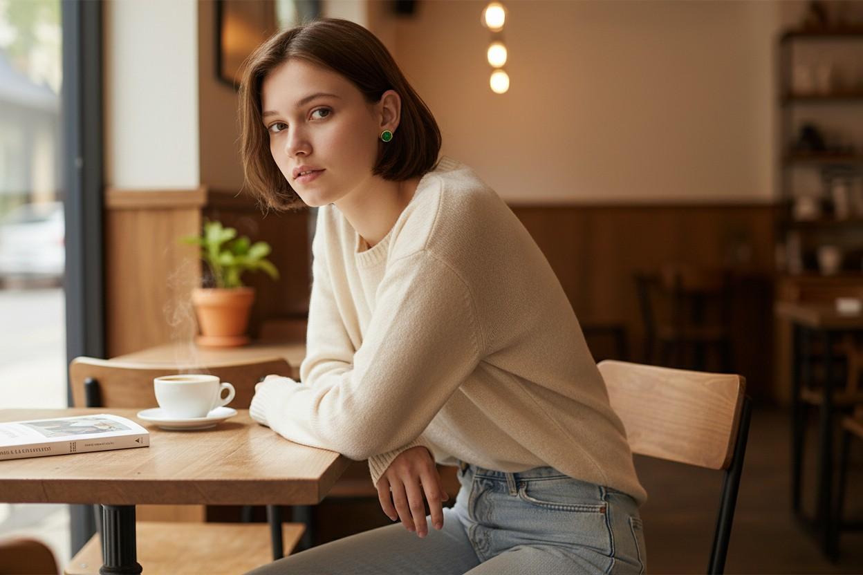 Boucles d'oreilles en or 14K Yelloq avec émeraude cabochon 1.95 carat et chaton de 0.30 pouces Unisexe en vente