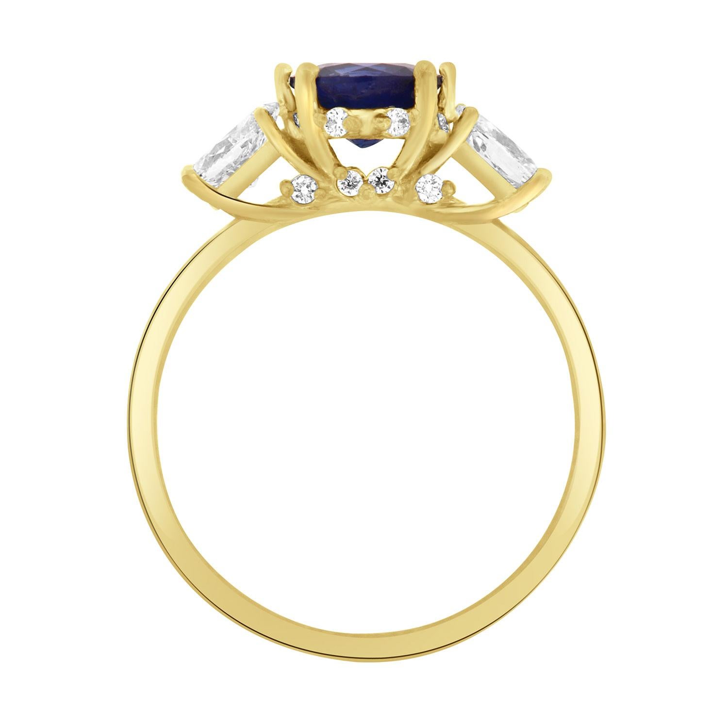 14K Yellow 0.96 Carat Round Sapphire & Diamond Ring In New Condition For Sale In San Francisco, CA