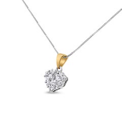 14K Yellow 1/2 Carat Round Cut Diamond Heart Halo Pendant Necklace