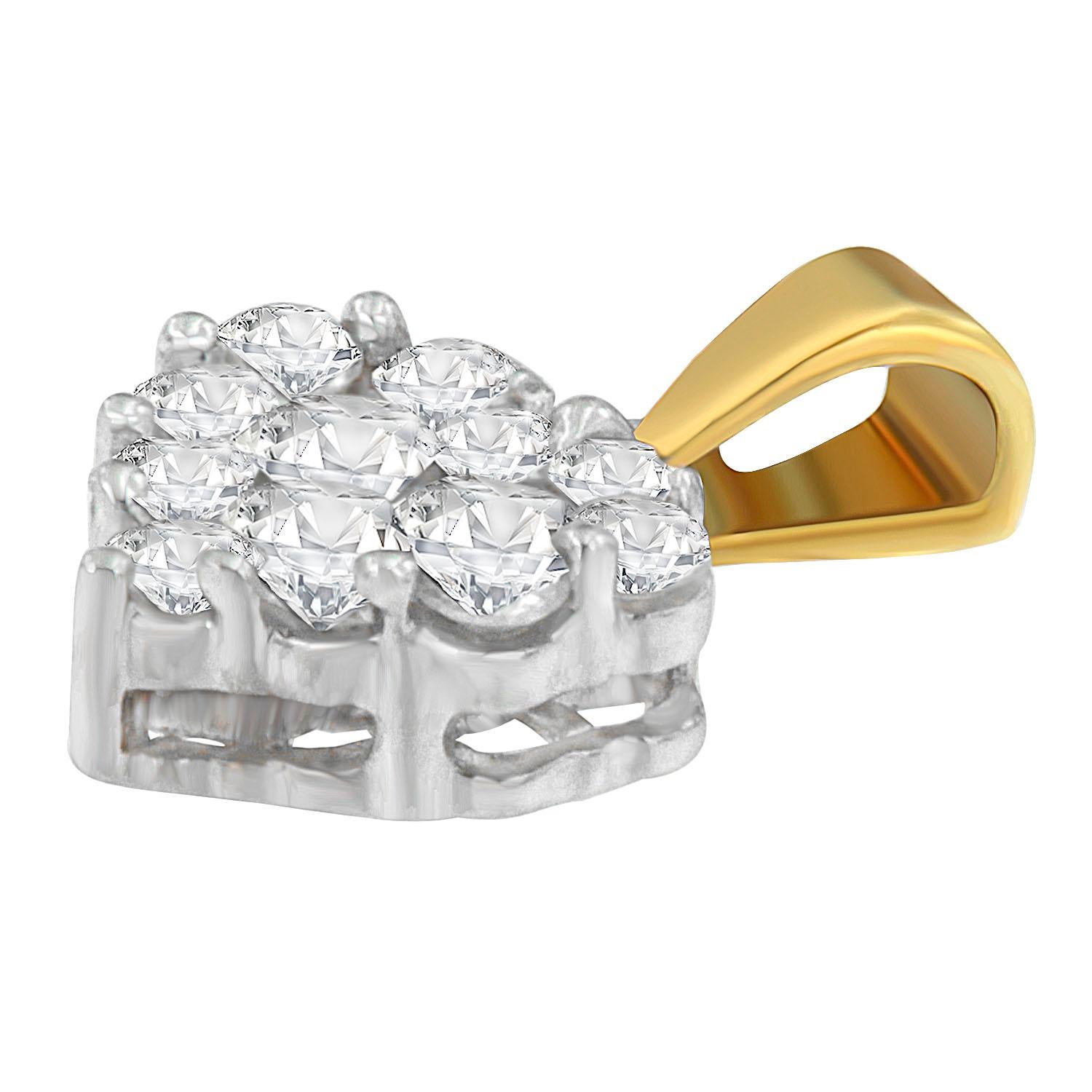 Contemporary 14K Yellow 1/2 Carat Round Cut Diamond Heart Halo Pendant Necklace For Sale
