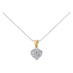 14K Yellow 1/2 Carat Round Cut Diamond Heart Halo Pendant Necklace