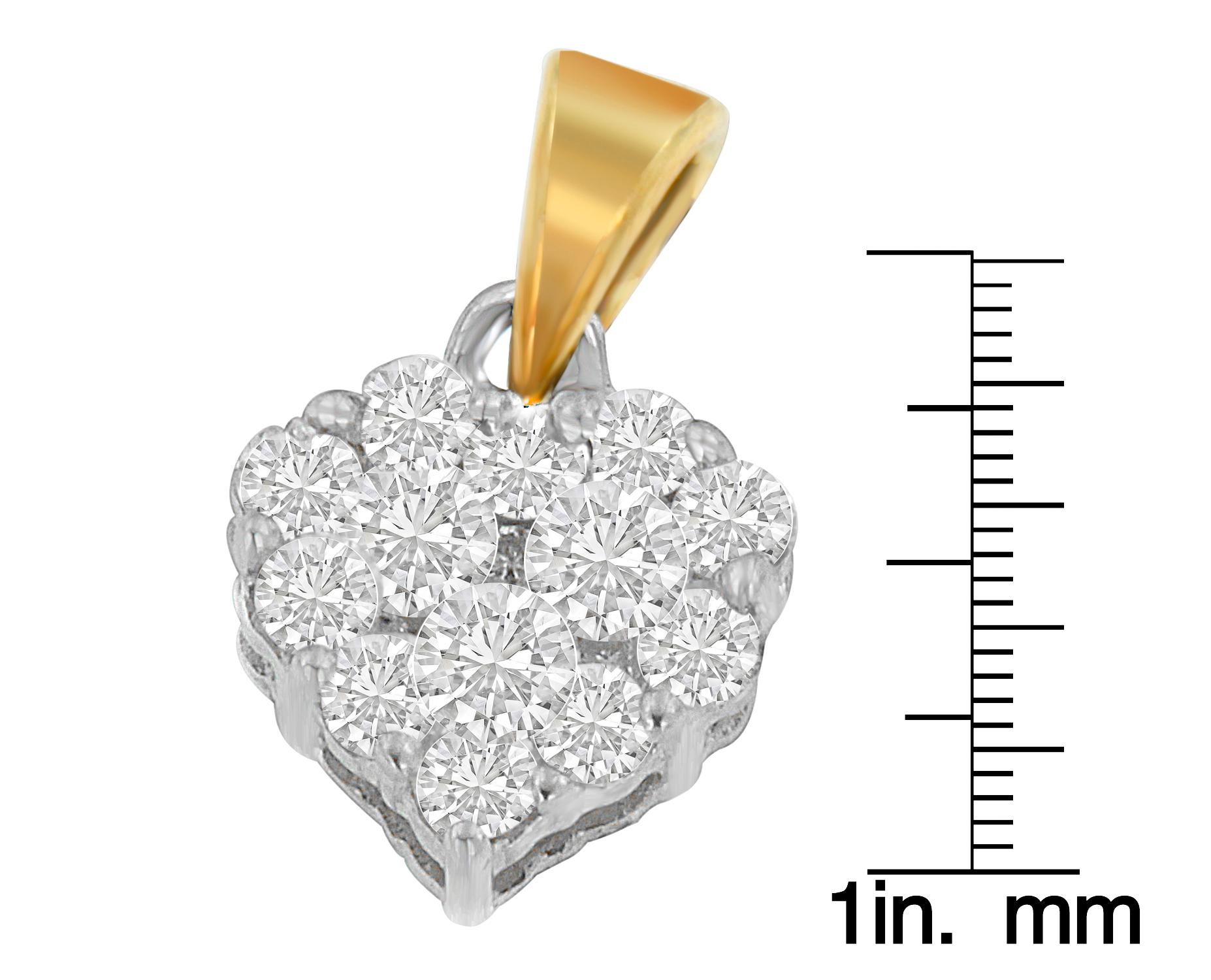 Women's 14k Yellow 1/2 ct TDW Round Cut Diamond Heart Halo Pendant Necklace 'H-I, I1-I2' For Sale