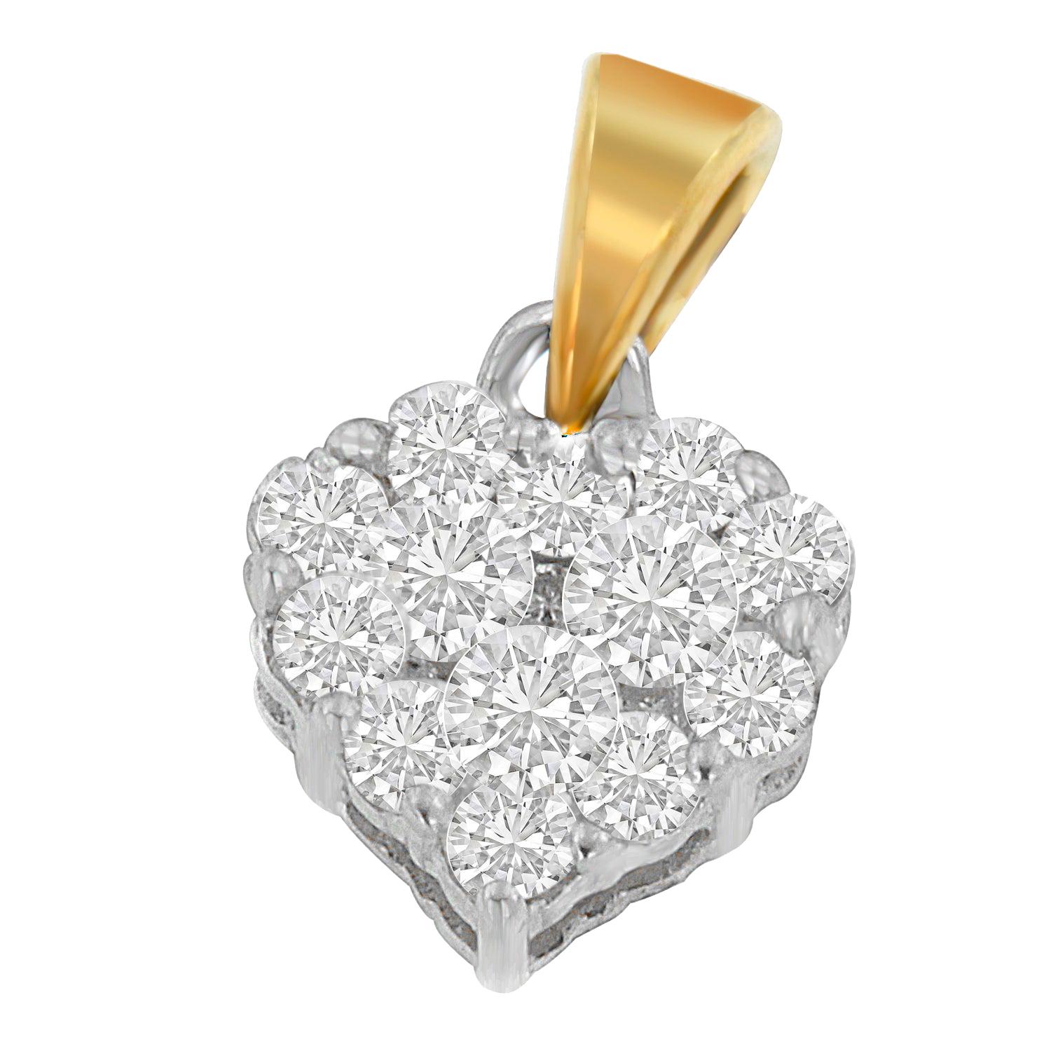 14k Yellow 1/2 ct TDW Diamond Round Cut Heart Halo Pendant Necklace 'H-I, I1-I2' (collier avec pendentif en forme de cœur)