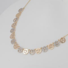14K Yellow 1.55Ct Gold Lab Diamond Pavé Emoji Face Multi-Charm Necklace