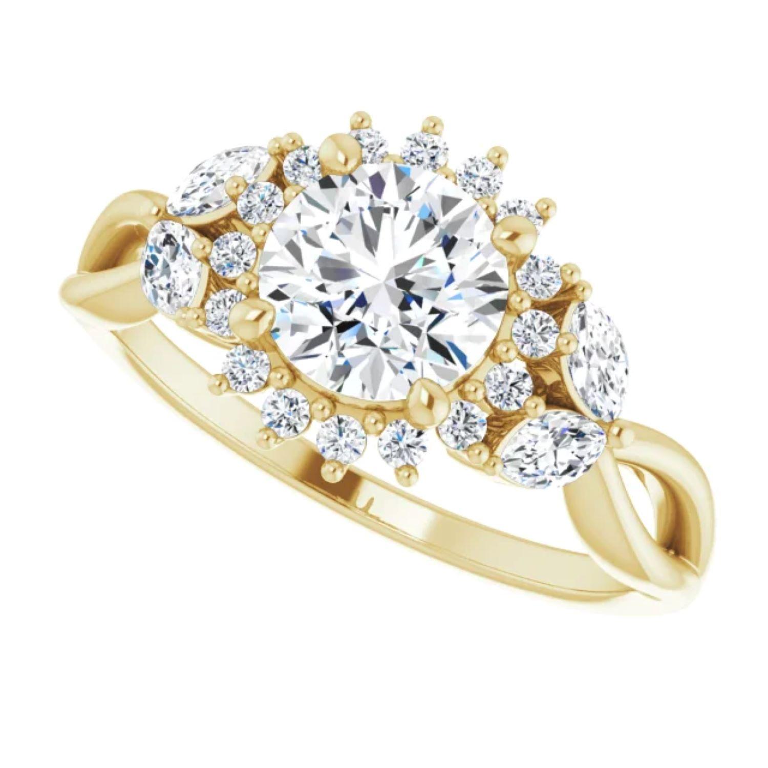 Modern 14K Yellow 6.5 mm Round 1/3 CTW Natural Diamond Semi-Set Engagement Ring For Sale