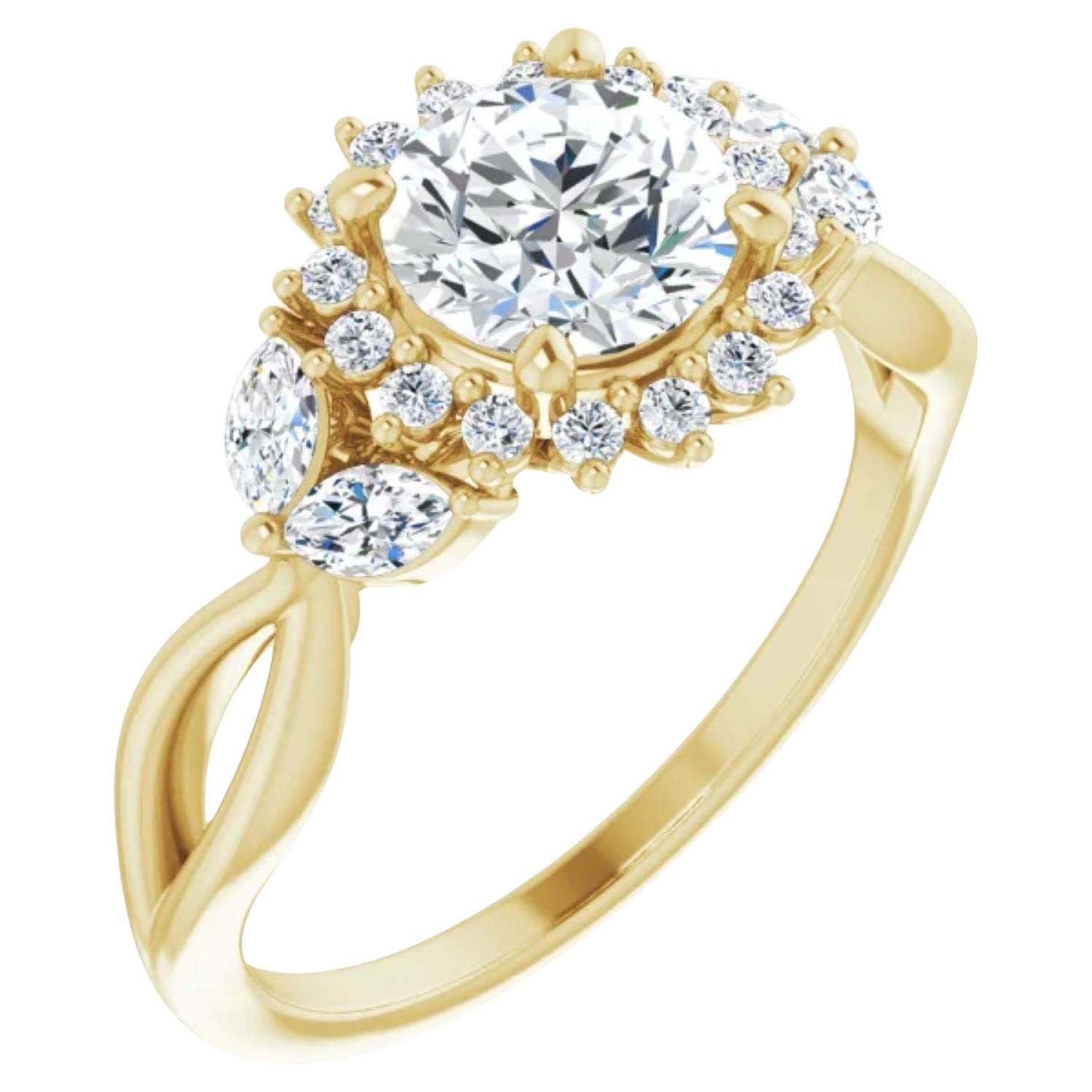 14K Yellow 6.5 mm Round 1/3 CTW Natural Diamond Semi-Set Engagement Ring For Sale