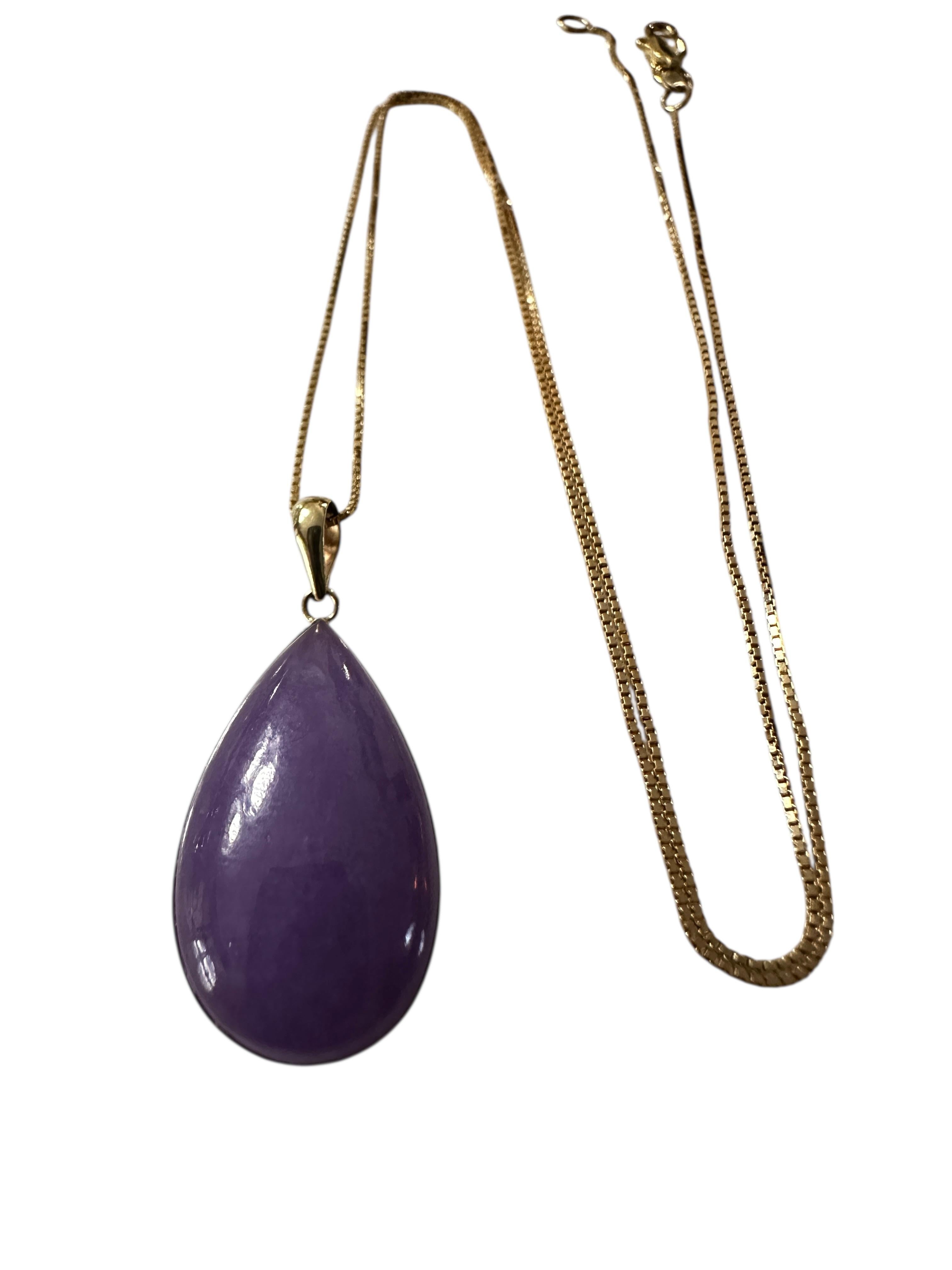 Art Deco 14k Yellow 6.65 Carat Pear Cut Amethyst Pendant Necklace 18