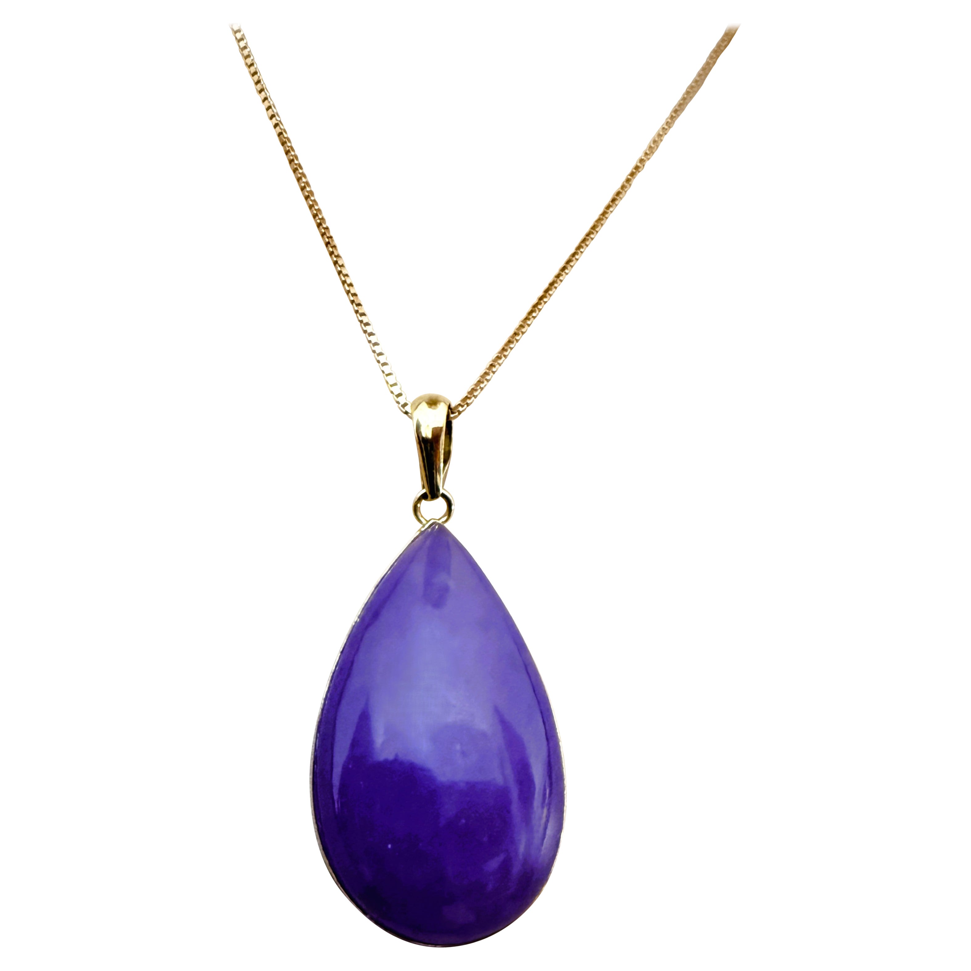 14k Yellow 6.65 Carat Pear Cut Amethyst Pendant Necklace 18" For Sale