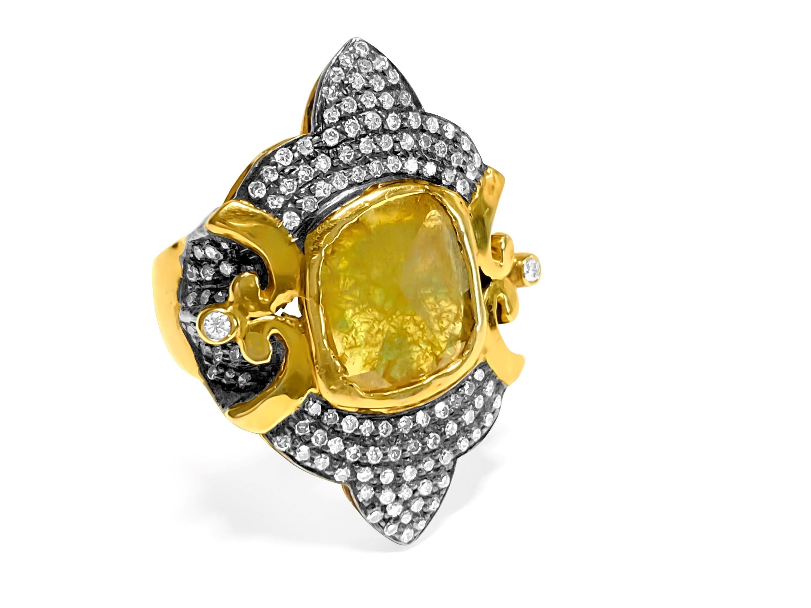 Brilliant Cut 14K yellow and black gold, 3.25CT Antquie Diamond Ring For Sale