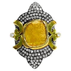 Oro amarillo y negro de 14 quilates, Anillo de diamantes Antquie de 3,25 quilates