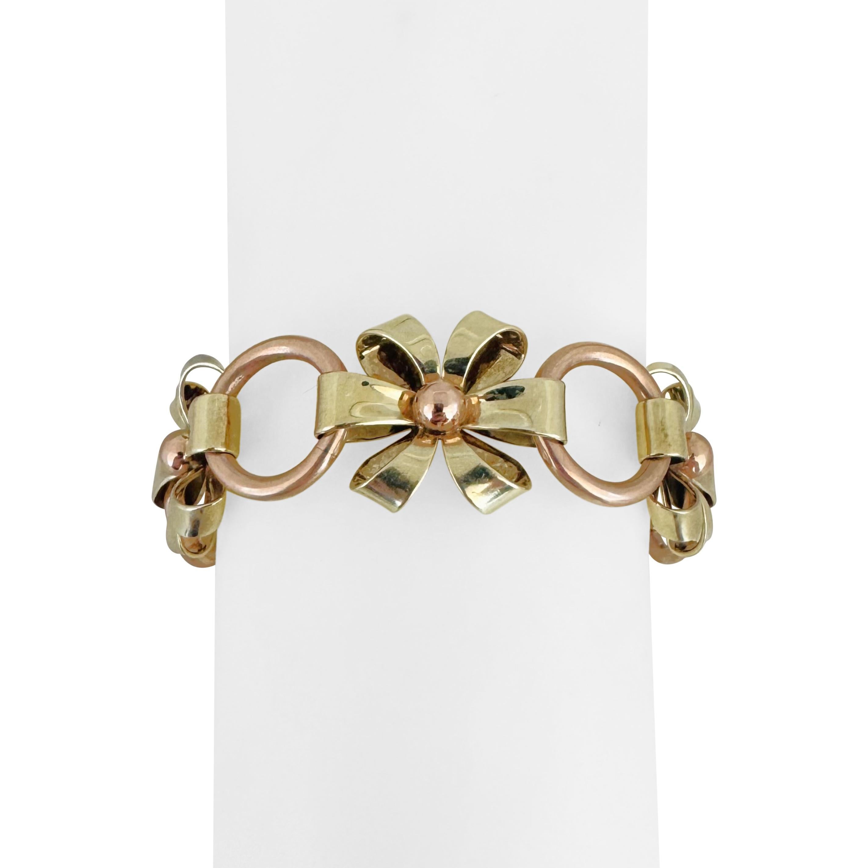 14k Gelb und Rose Gold 44.7g Damen zwei Ton Fancy Link Armband 8,5