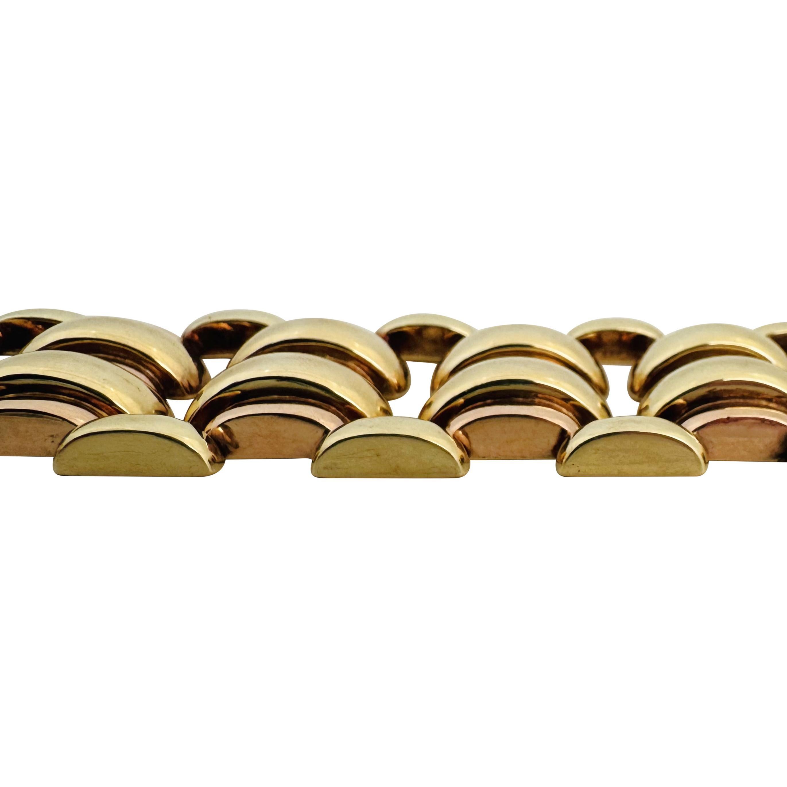 Women's 14k Yellow and Rose Gold 46.6g Retro Two Tone Fancy Link Bracelet 7.25