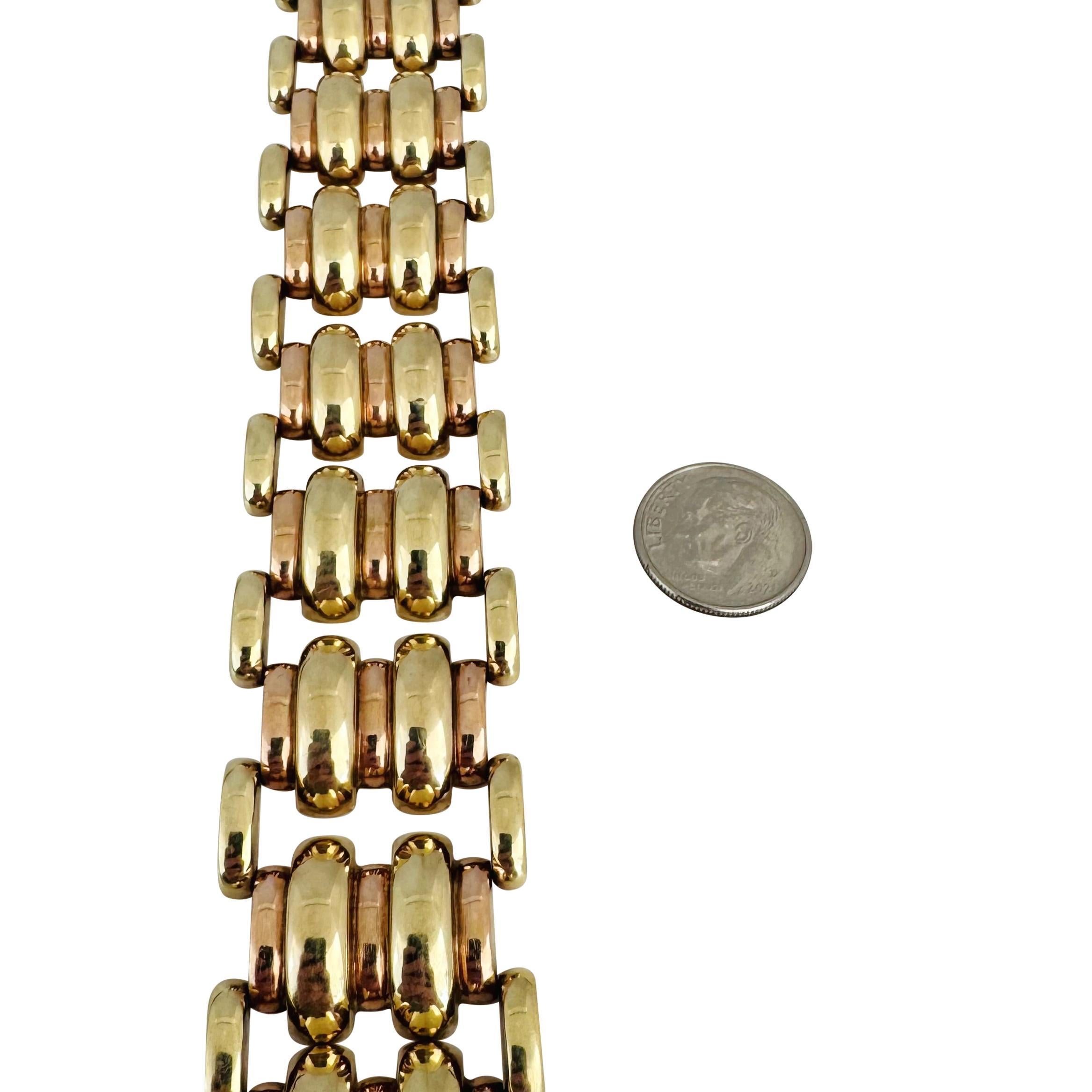 14k Yellow and Rose Gold 46.6g Retro Two Tone Fancy Link Bracelet 7.25