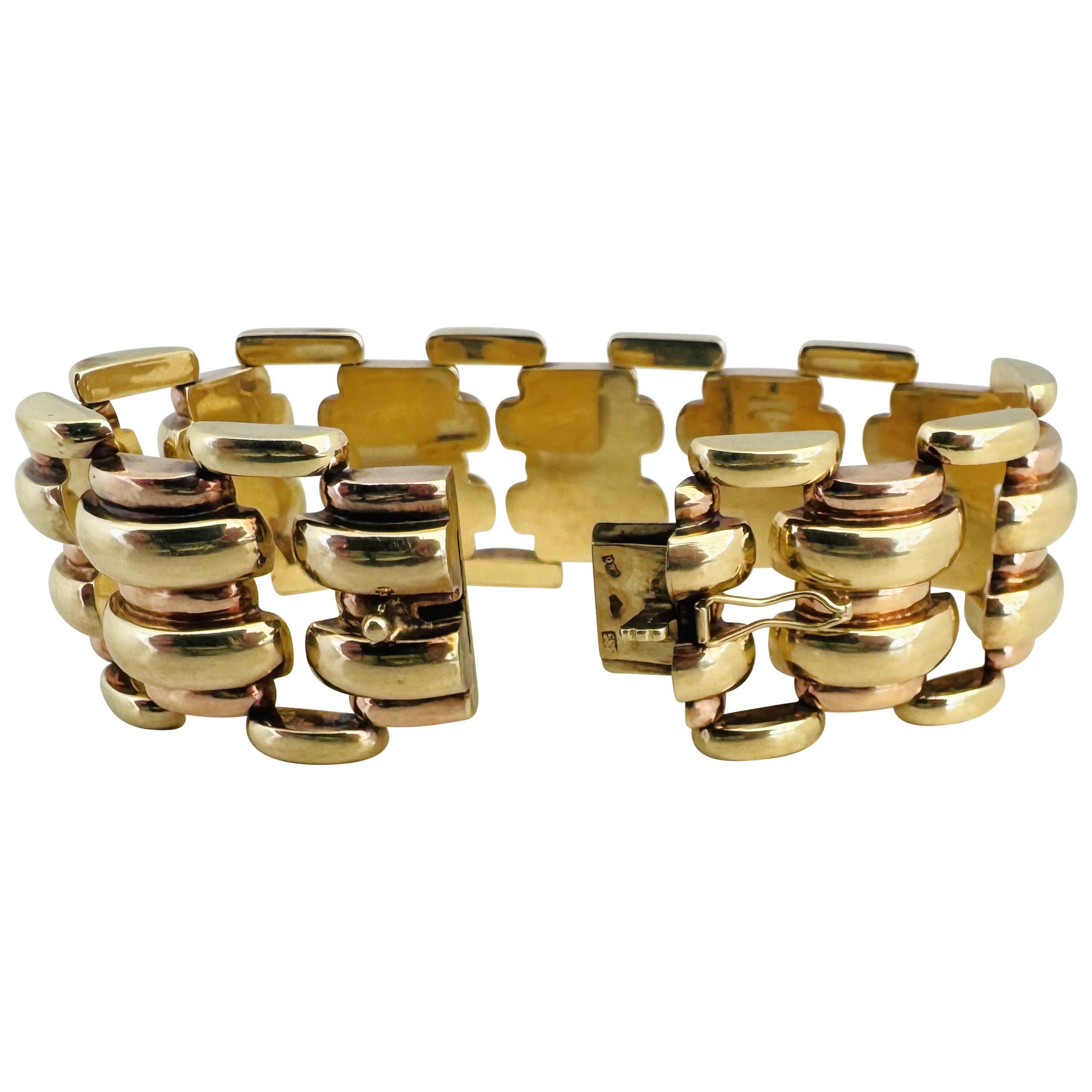 14k Yellow and Rose Gold 46.6g Retro Two Tone Fancy Link Bracelet 7.25