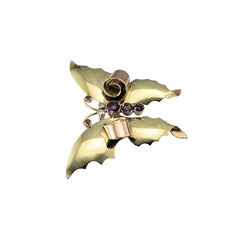 14K Yellow and Rose Gold Amethyst, Diamond and Ruby Butterfly Brooch/Pin #23323