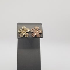 Orecchini "Fiore" di diamanti in oro giallo e rosa 14K con diamanti marroni