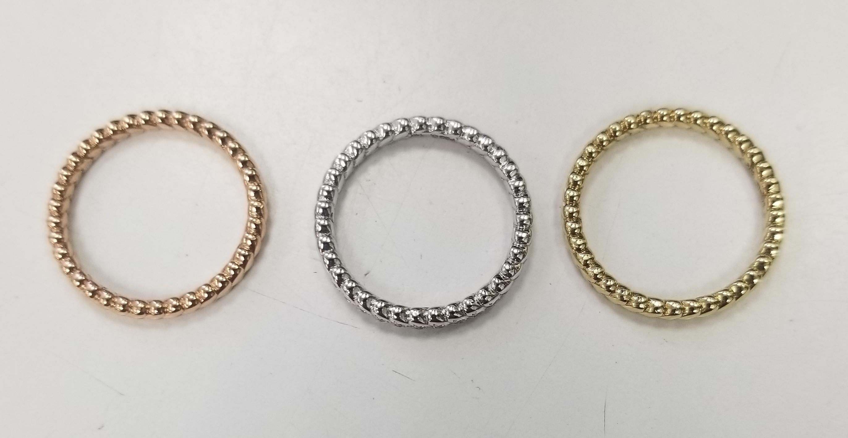 Modern 14k Yellow and Rose, White Gold Stackable 