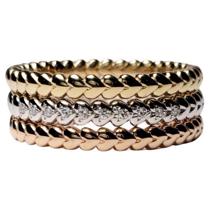 14 Karat White, Yellow, and Rose Gold Diamond Bezel Stacking Rings For ...