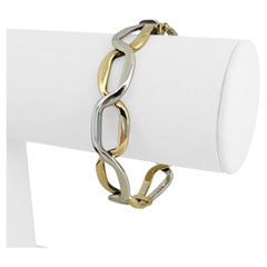 14k Yellow and White 14.7g Solid Two Tone Bangle Bracelet Italy 6.5"