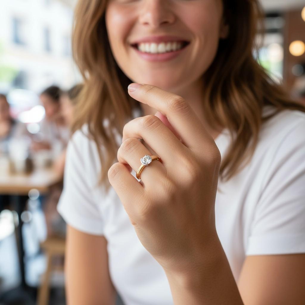 Bague de fiançailles solitaire en or jaune et blanc 14K de 0,50 carat de diamant en vente 3
