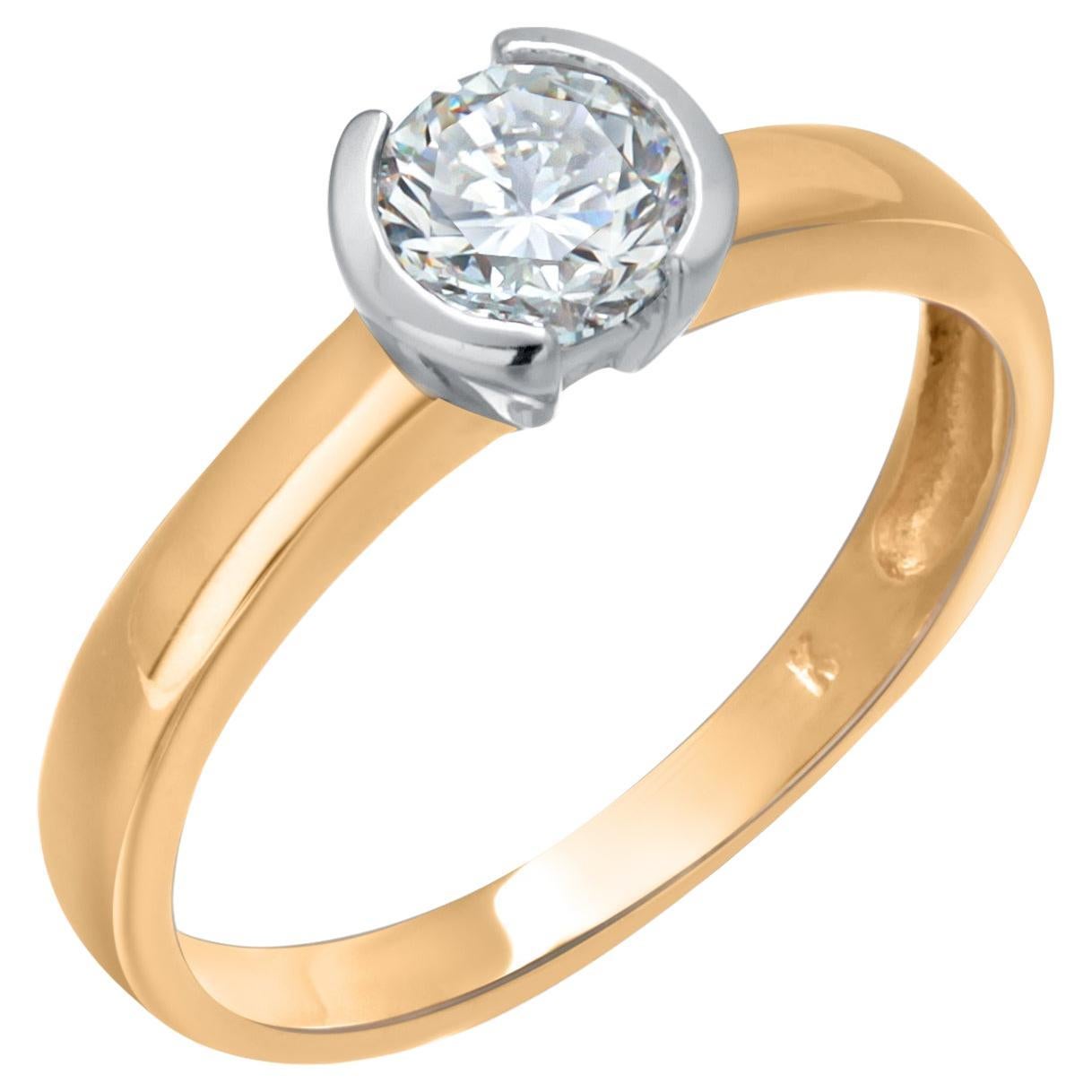 Bague de fiançailles solitaire en or jaune et blanc 14K de 0,50 carat de diamant en vente