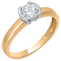14K Yellow and White Gold 0.50 Carat Diamond Solitaire Ring, Size 5.5