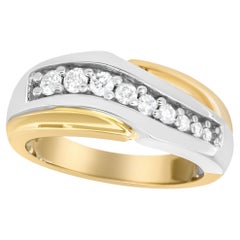 14K Yellow and White Gold 1/2 Carat Round-Cut Diamond Classic Gent's Band