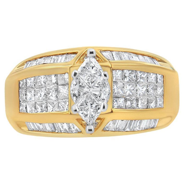 14K Yellow and White Gold 1 3/4 Carat Diamond Ring For Sale at 1stDibs