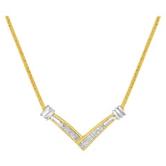 14K Yellow and White Gold 1/4cttw Diamond 'V' Shape Pendant Necklace