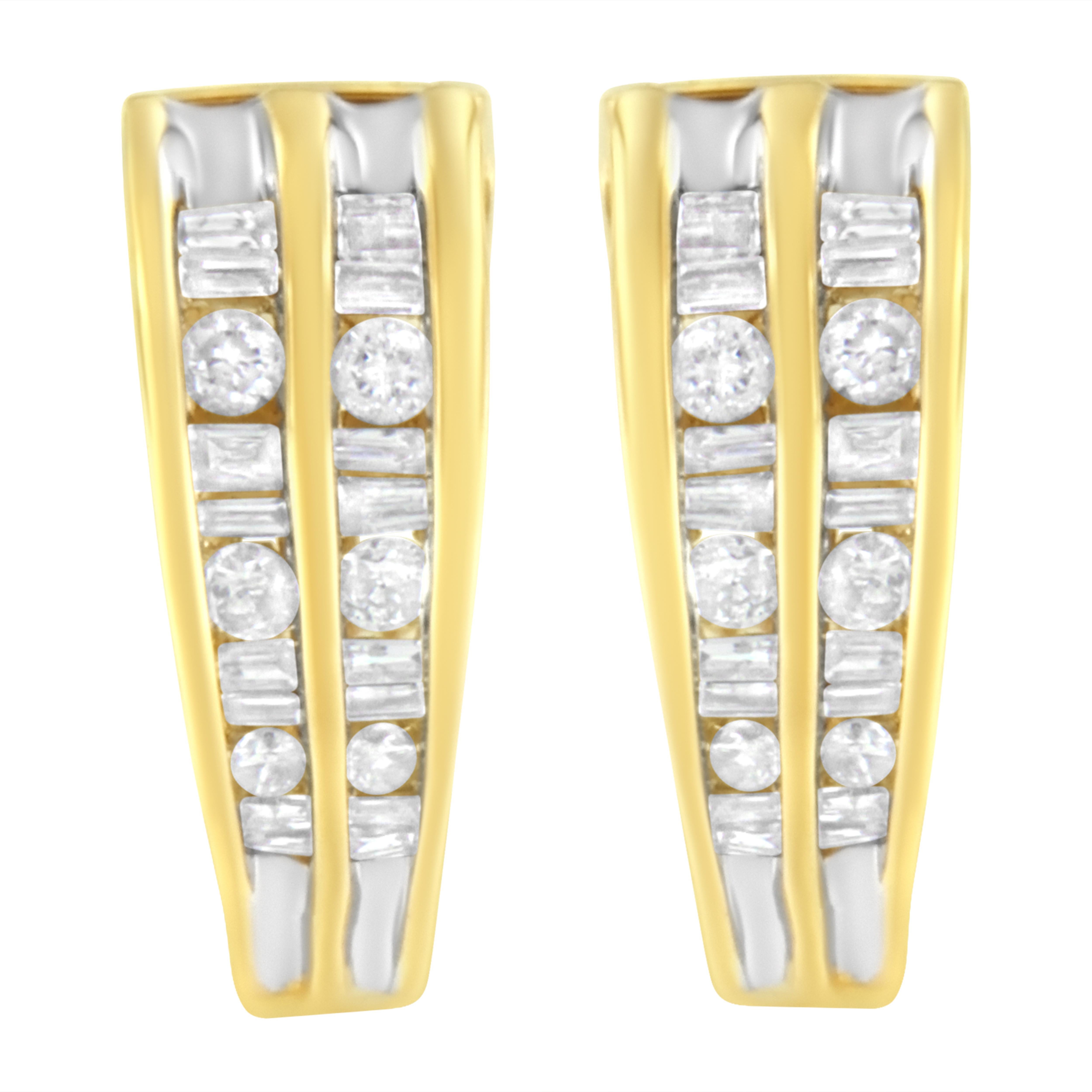 14K Gelb- und Weißgold 1,0 Karat Diamant-Ohrringe mit mehrreihigen Creolen (Zeitgenössisch) im Angebot