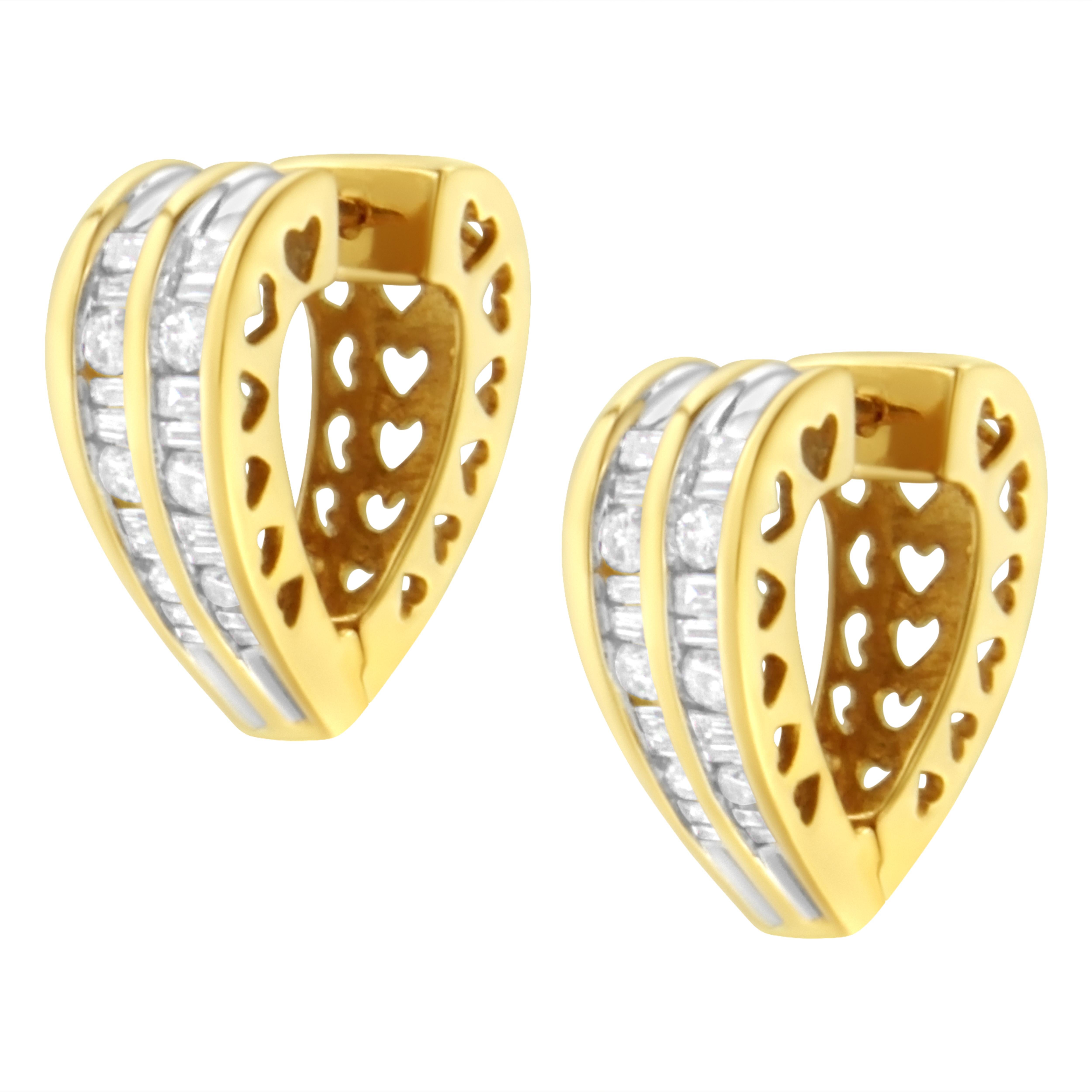 14K Gelb- und Weißgold 1,0 Karat Diamant-Ohrringe mit mehrreihigen Creolen (Rundschliff) im Angebot