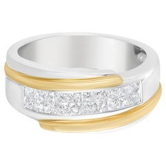 14K Yellow and White Gold 1.0 Carat Princess-Cut Diamond Modern Gent's Band