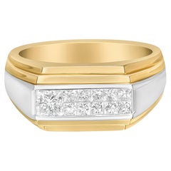 14K Yellow and White Gold 1.0 Carat Princess-Cut Diamond Modern Gent's Band