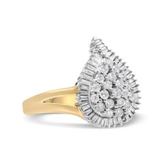 14K Yellow and White Gold 1.0 Carat Round-Cut Diamond Ballerina Cocktail Ring