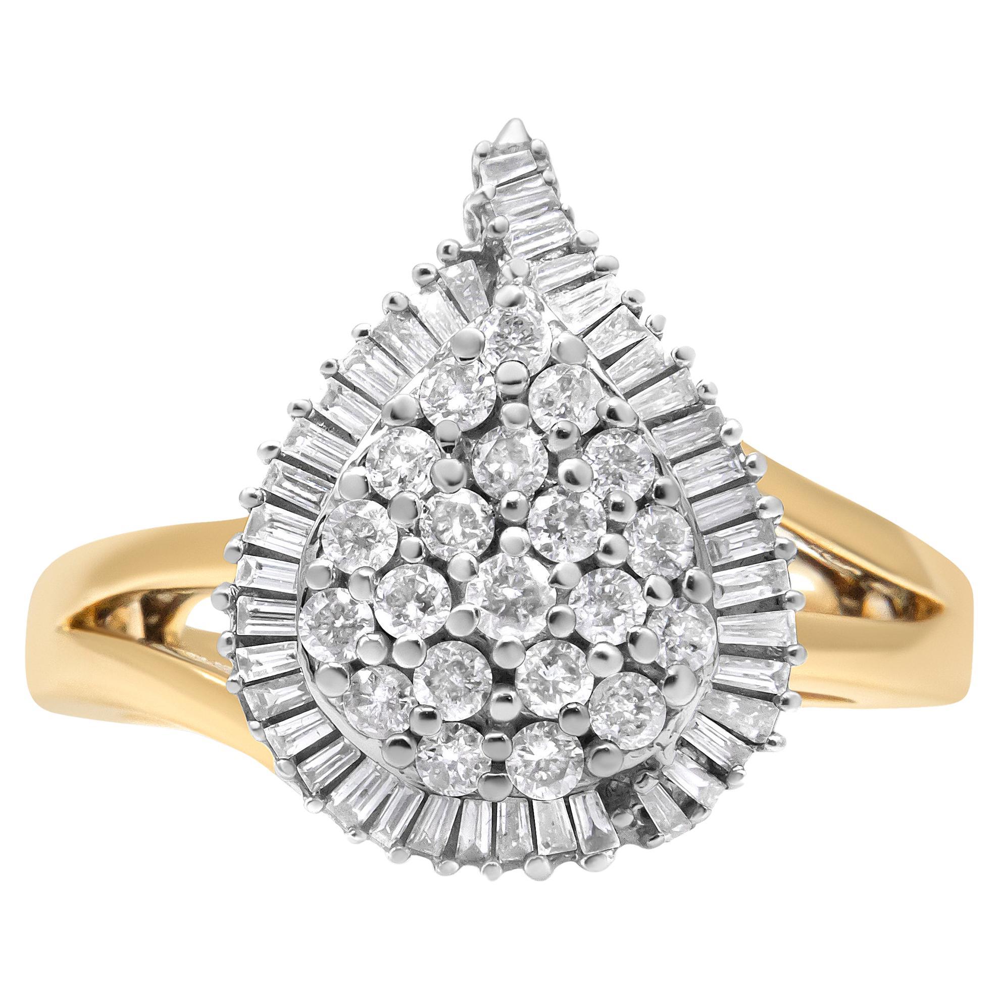 14K Yellow and White Gold 1.0 Carat Round-Cut Diamond Ballerina Cocktail  Ring For Sale at 1stDibs