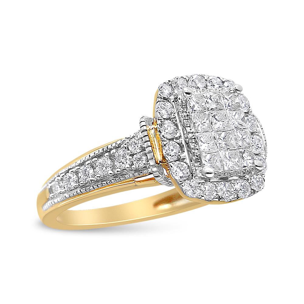 Bague en or jaune et blanc 14 carats avec halo de diamants en forme d'émeraude de 1,00 ct Neuf - En vente à New York, NY