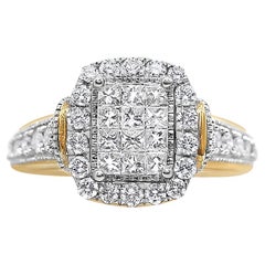 14K Gelb und Weißgold 1,00 Cttw Smaragd geformt Halo Diamant Cluster Ring