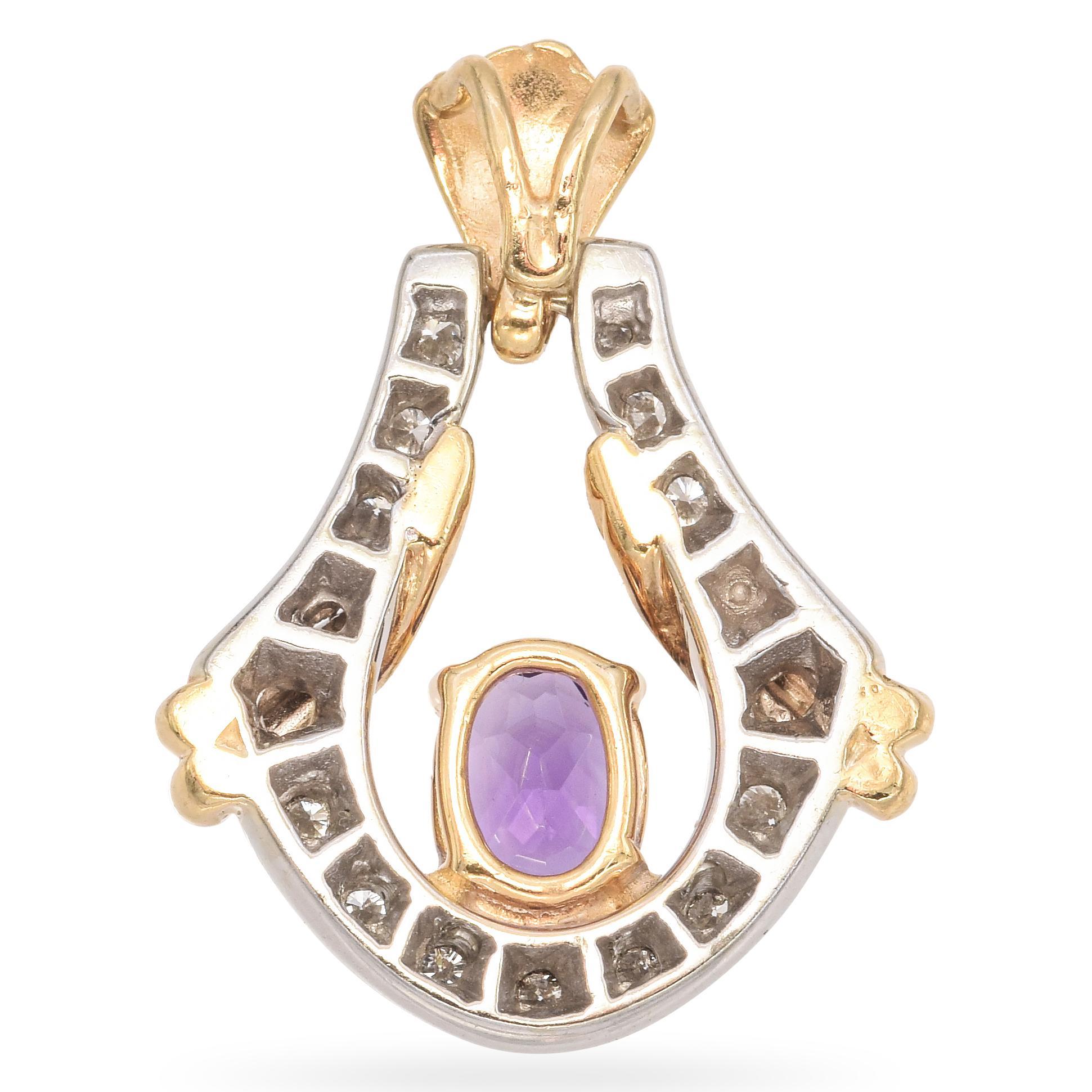 Or jaune et blanc 14K 1.22 Ct. Pendentif améthyste et diamant Pour femmes en vente