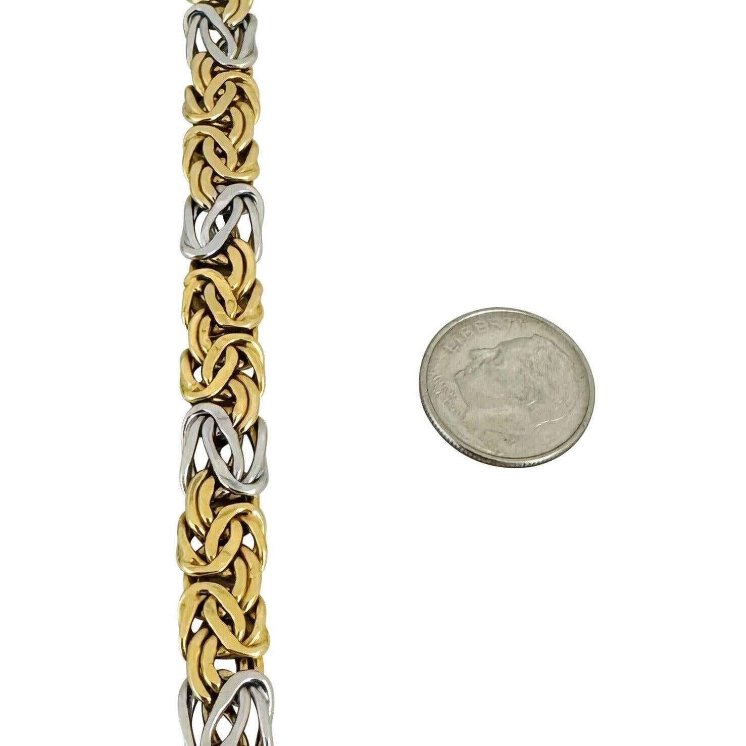 Women's 14k Yellow and White Gold 12.5g Two Tone 9mm Byzantine Link Bracelet Italy 7.5