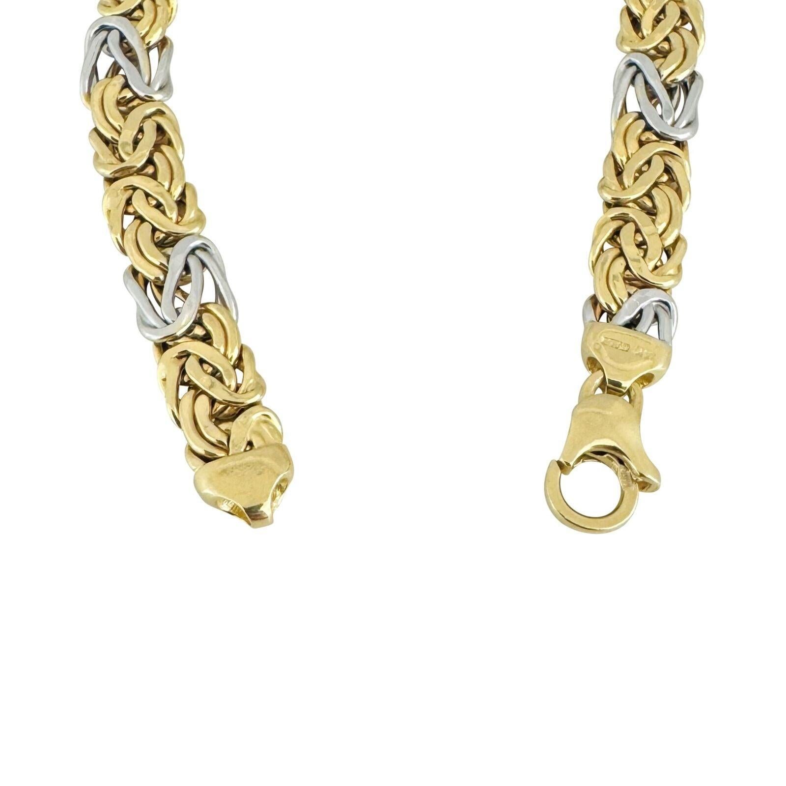 14k Yellow and White Gold 12.5g Two Tone 9mm Byzantine Link Bracelet Italy 7.5