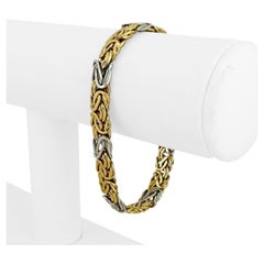 14k Yellow and White Gold 12.5g Two Tone 9mm Byzantine Link Bracelet Italy 7.5"