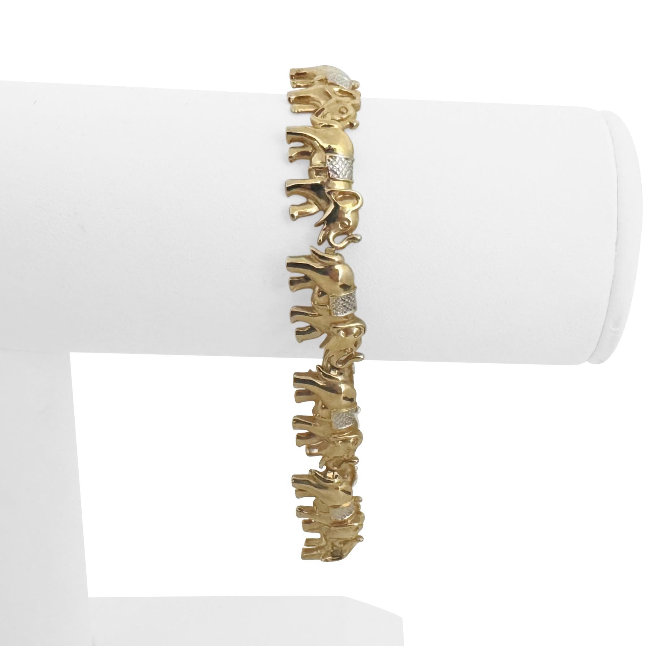 14k Gelb- und Weißgold 13,6g Zwei-Ton-Elefant Link Armband 7,5