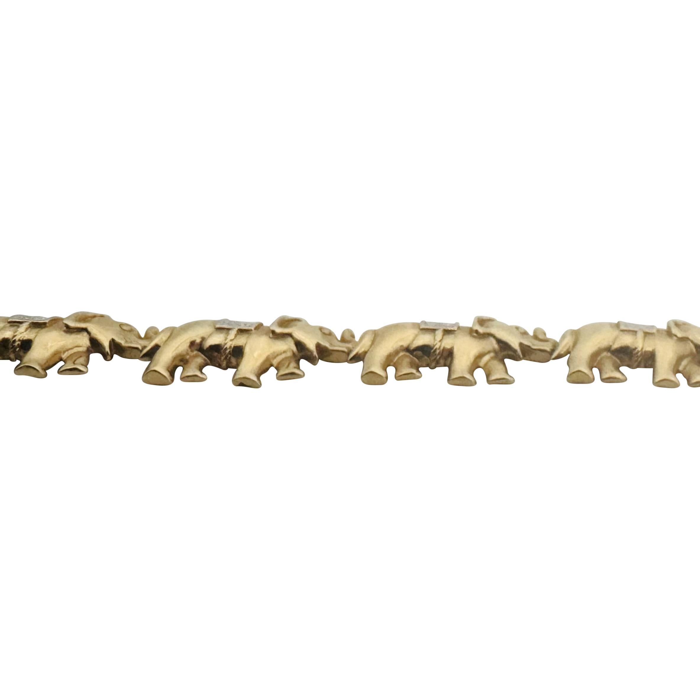 14k Gelb- und Weißgold 13,6g Zwei-Ton-Elefant Link Armband 7,5