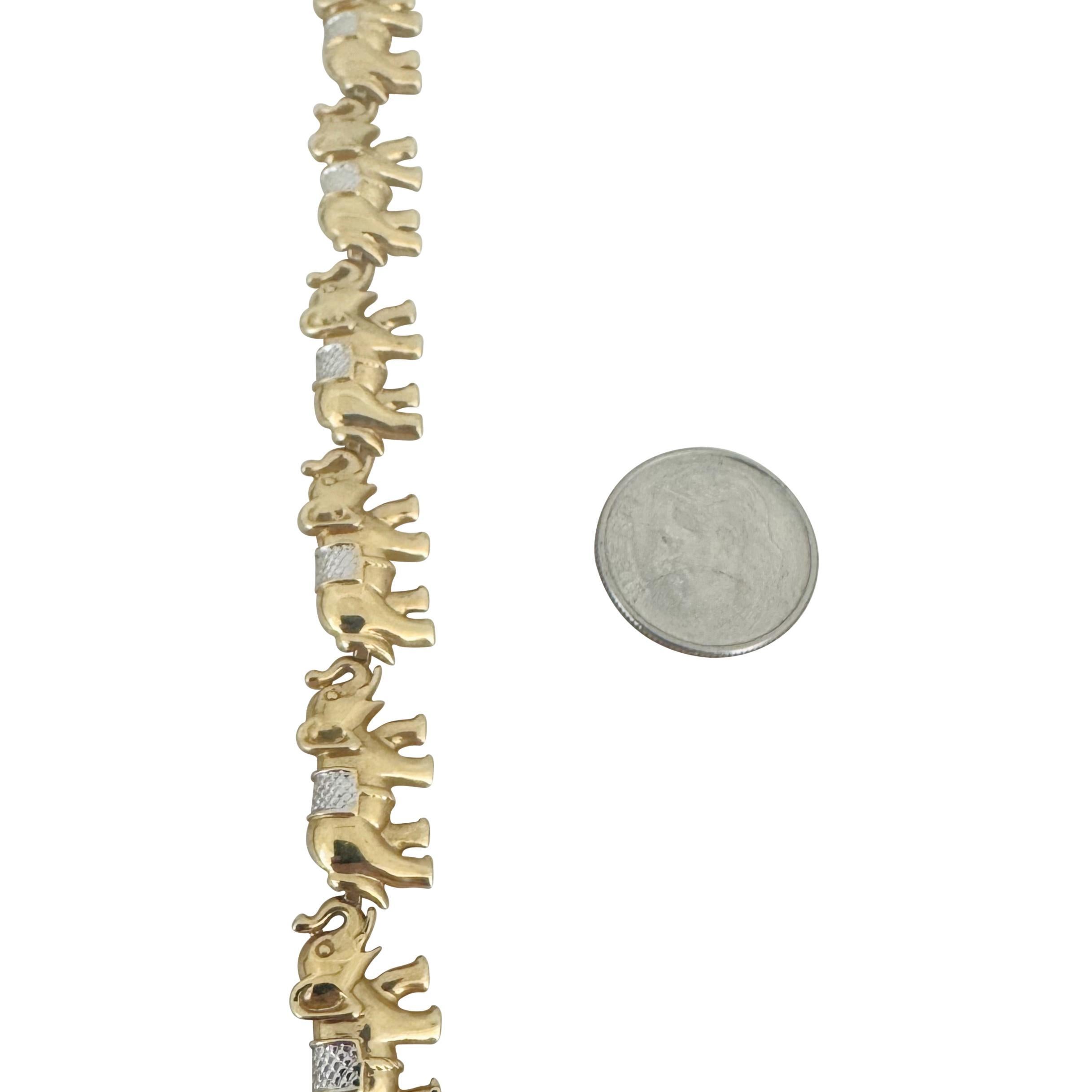 14k Gelb- und Weißgold 13,6g Zwei-Ton-Elefant Link Armband 7,5