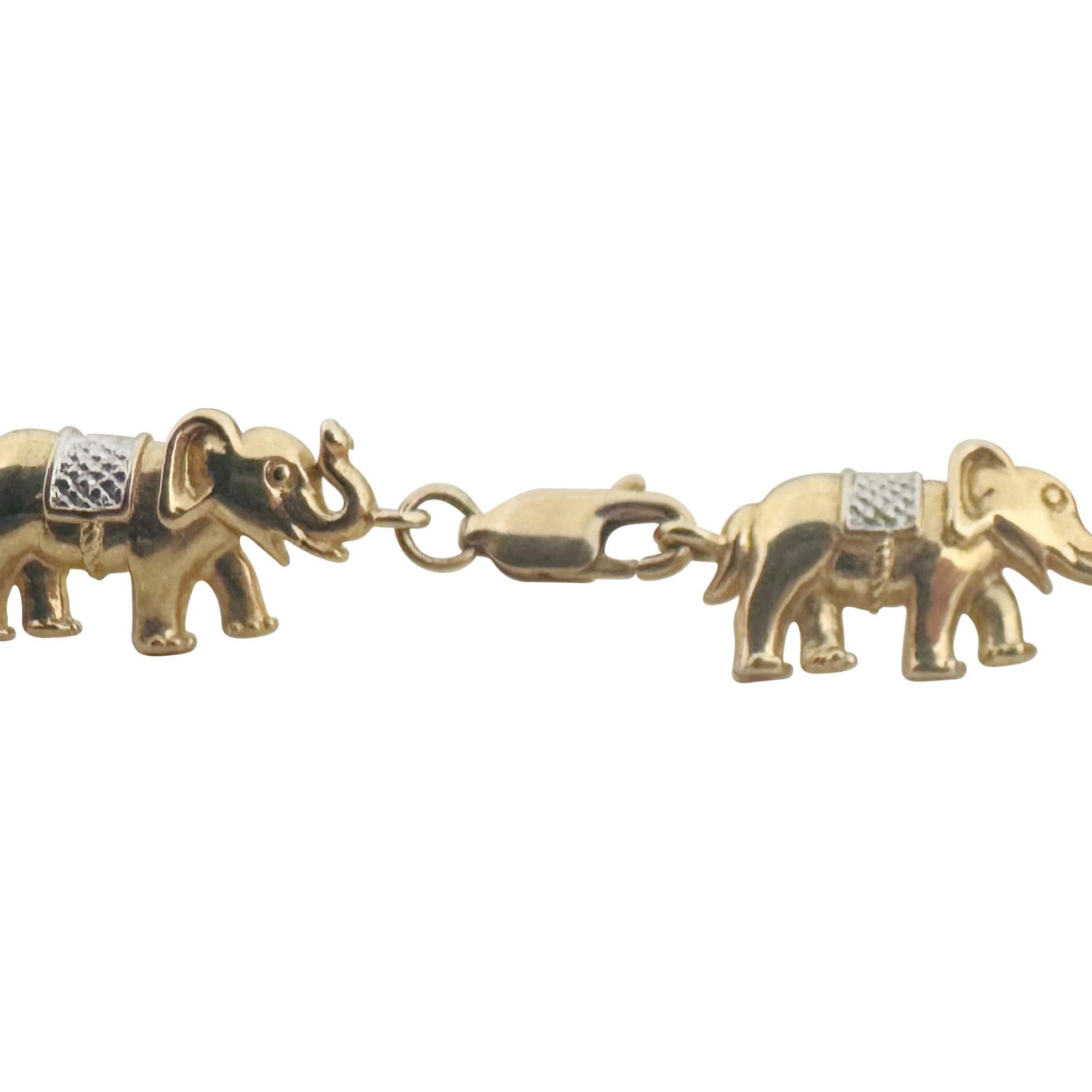 14k Gelb- und Weißgold 13,6g Zwei-Ton-Elefant Link Armband 7,5
