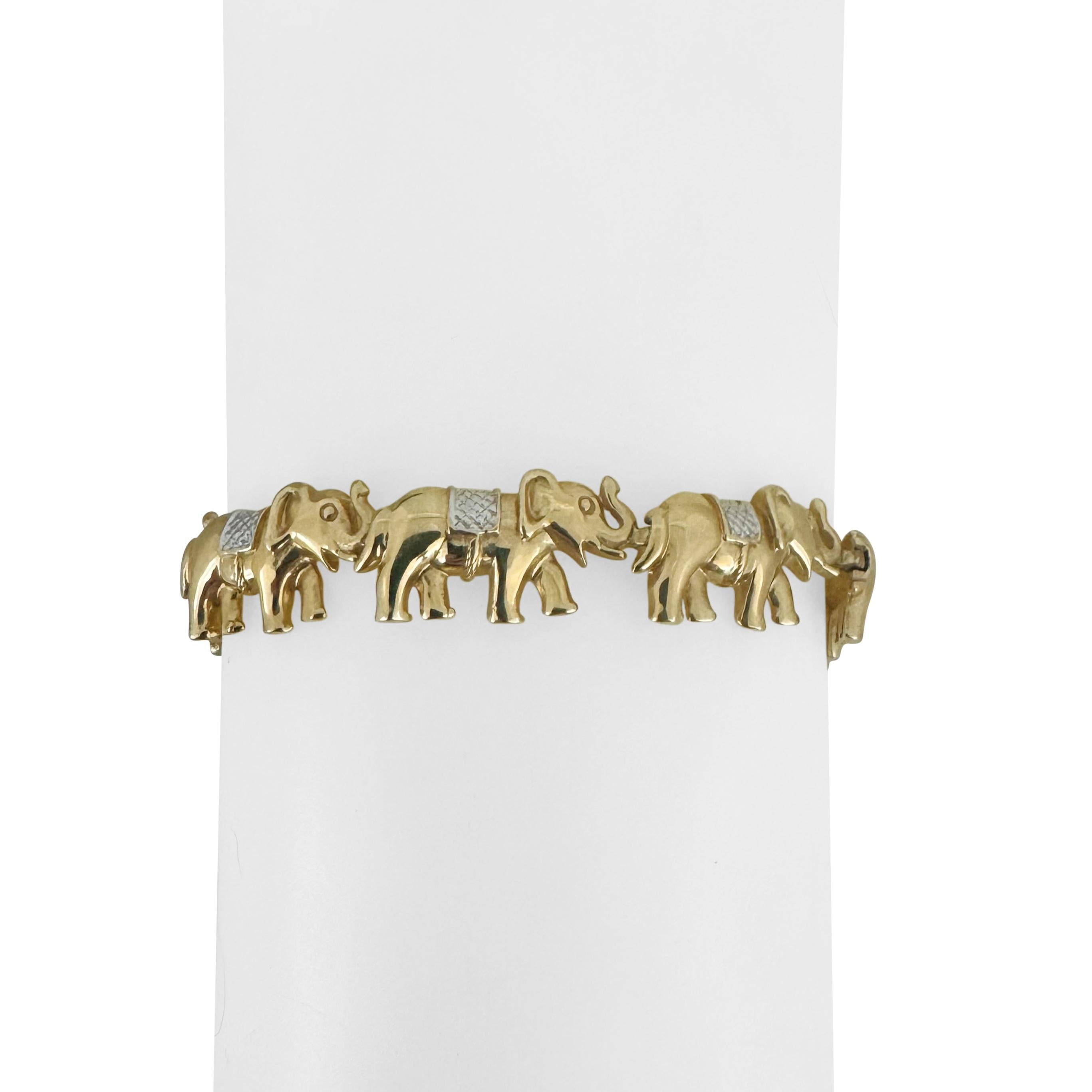 14k Gelb- und Weißgold 13,6g Zwei-Ton-Elefant Link Armband 7,5