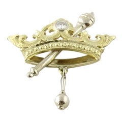 Vintage 14K Yellow and White Gold 1928 Crown Scepter and Gavel Diamond Pendant Charm